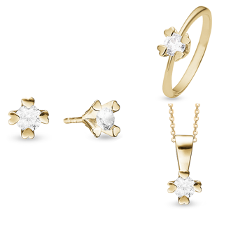14 kt guld smykkesæt, Mary serien by Aagaard med ialt 2,25 ct labgrown diamanter